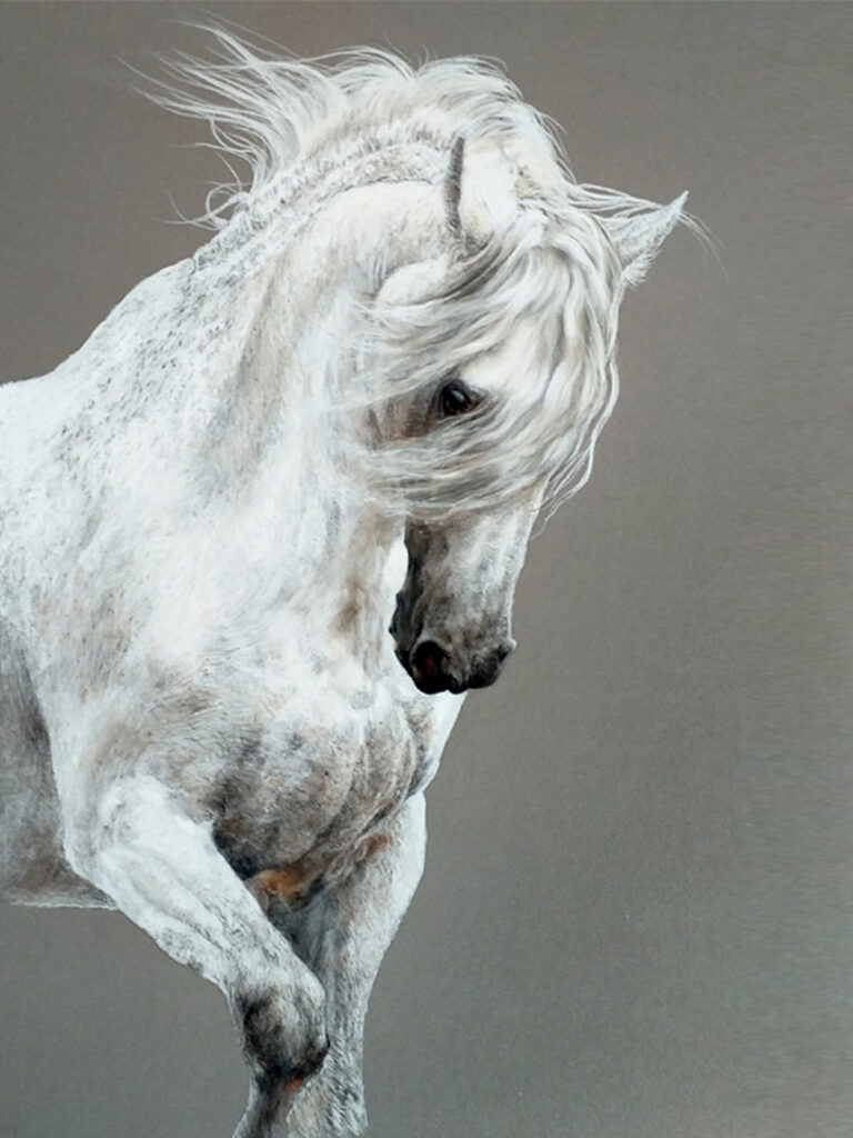 Bay horse portrait painted in pastel