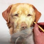 artist painting a dog portrait